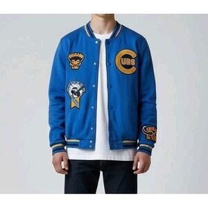 Vtg Chicago Cubs Varsity Blue Jacket Embroidered Patches MLB Baseball Snap Front
